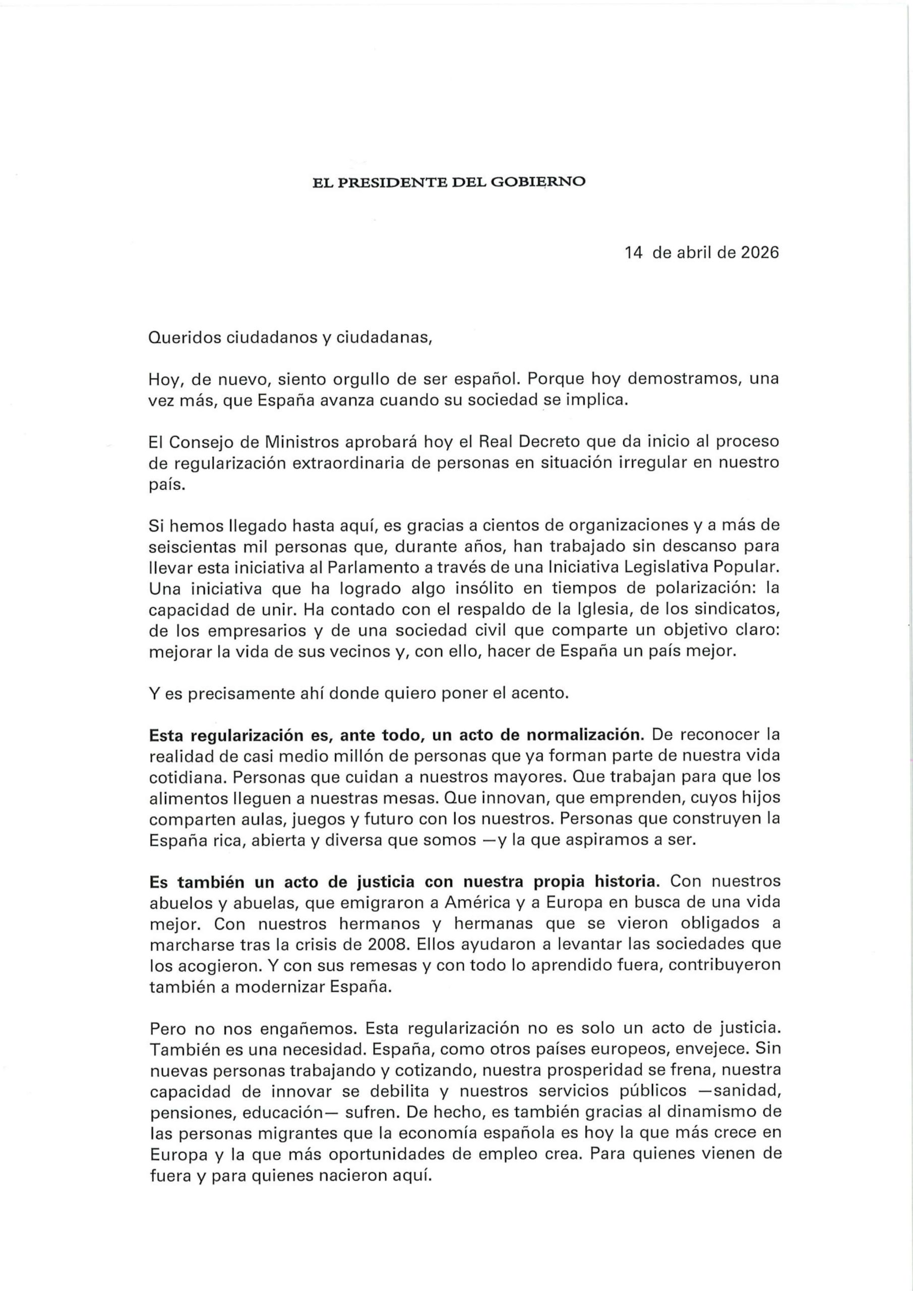 Carta del Presidente
